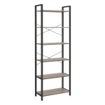 Boekenkast 6 niveaus, staand rek met stalen frame, vrijstaand rek voor woonkamer, slaapkamer, werkkamer, 30 x 66 x 186 cm, industrieel design, Greige-zwart