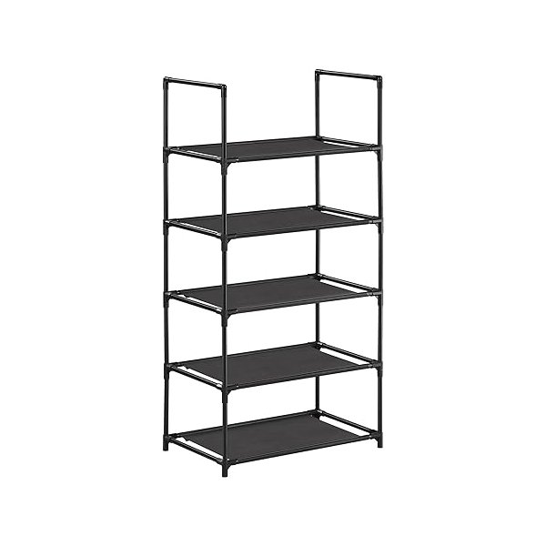 Schoenenrek, 5 niveaus, schoenenrek, schoenenhouder, smalle 28 x 45 x 89 cm, metalen frame, niet-geweven stoffen planken voor gang, slaapkamer, zwarte