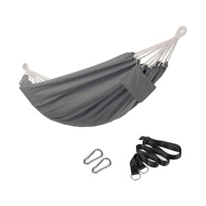 Hangmat 210 x 150 cm Dubbele hangmat 300 kg Laadcapaciteit voor patio, balkon, tuin, buiten, camping, met draagtas, bevestigingsbanden en karabijnhaken, grijze