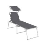 Sun Lounger Sun Lounger Grote Zon Lounger 65 x 200 x 48 cm Laadcapaciteit 150 kg met verstelbare rugleuning, zonovergave, opvouwbaar, voor tuin, balkon, terras, grijze GCB26GY