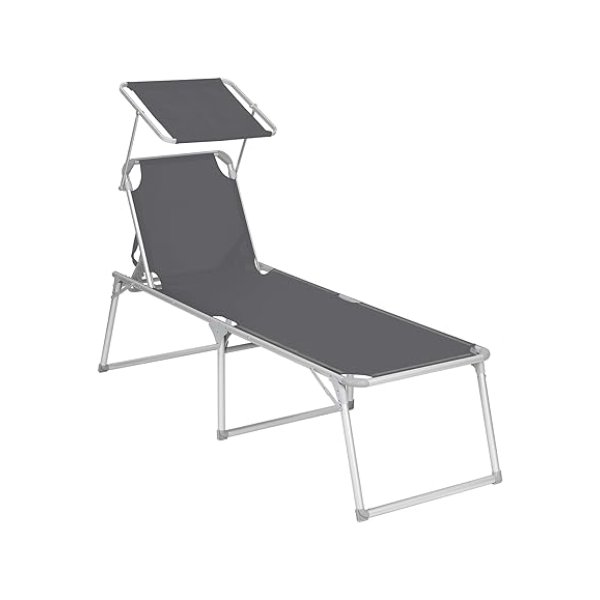 Sun Lounger Sun Lounger Grote Zon Lounger 65 x 200 x 48 cm Laadcapaciteit 150 kg met verstelbare rugleuning, zonovergave, opvouwbaar, voor tuin, balkon, terras, grijze GCB26GY