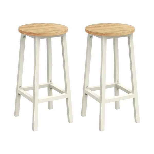 Bar Stool 2 stuks keukenstoel Hoge stoel metalen frame eenvoudig Montage met voetsteun voor keuken woonkamer eetkamer beige eiken witte klassieker
