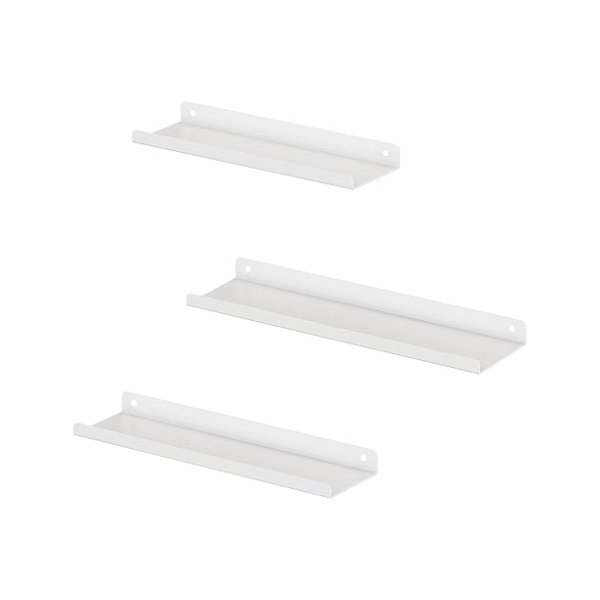 Metalen wandplanken, set van 3, drijvende planken, industriële stijl, voor decoraties, fotolijsten, snuisterijen, 6 schroeven inbegrepen, meerdere divisies, witte LFS012W01
