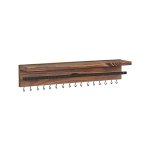 Wandrek, sieradenorganisator, sieradenopslag, houten muurplank, haken voor kettingen, bar voor armbanden, openen voor oorbellen, cadeau -idee, vintage, donkerbruine