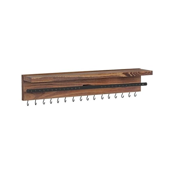 Wandrek, sieradenorganisator, sieradenopslag, houten muurplank, haken voor kettingen, bar voor armbanden, openen voor oorbellen, cadeau -idee, vintage, donkerbruine