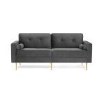 3-zitsbank, bank voor woonkamer, fluwelen overtrek, voor woningen, kleine ruimte, houten frame, metalen poten, eenvoudige montage, modern design, 183 x 78 x 88 cm, grijs LCS001G01