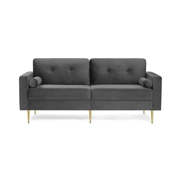 3-zitsbank, bank voor woonkamer, fluwelen overtrek, voor woningen, kleine ruimte, houten frame, metalen poten, eenvoudige montage, modern design, 183 x 78 x 88 cm, grijs LCS001G01