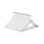 30 stuks houten kledinghangers met groeven op schouders, niet-slip broekbalk en 360 ° roterende haak voor bovenkleding en jassen, witte  standaard
