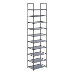 Schoenenrek, 10 niveaus, schoenenrek, schoenenhouder, smalle 28 x 45 x 173 cm, metalen frame, niet-geweven stofplanken voor gang, slaapkamer, grijs