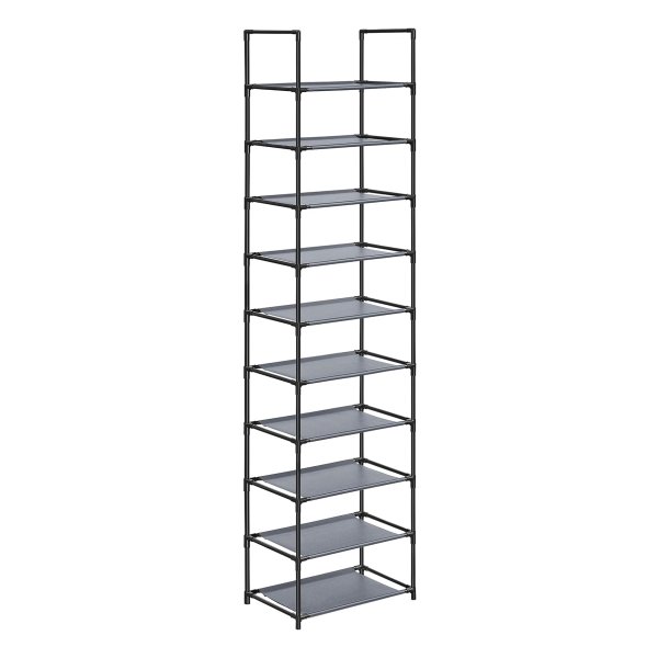 Schoenenrek, 10 niveaus, schoenenrek, schoenenhouder, smalle 28 x 45 x 173 cm, metalen frame, niet-geweven stofplanken voor gang, slaapkamer, grijs