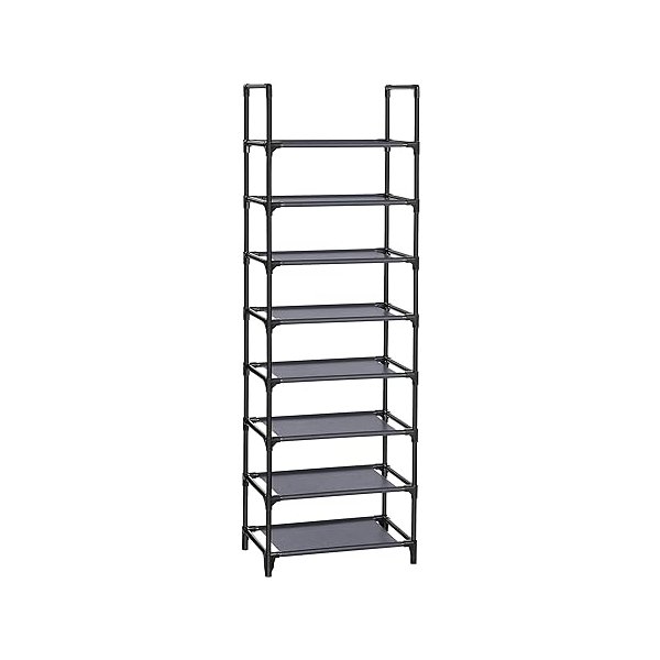 Schoenenrek, 8 niveaus, schoenenrek, schoenhouder, smalle 46 x 28 x 145 cm, metalen frame, niet-geweven stoffen planken voor gang, slaapkamer, grijs