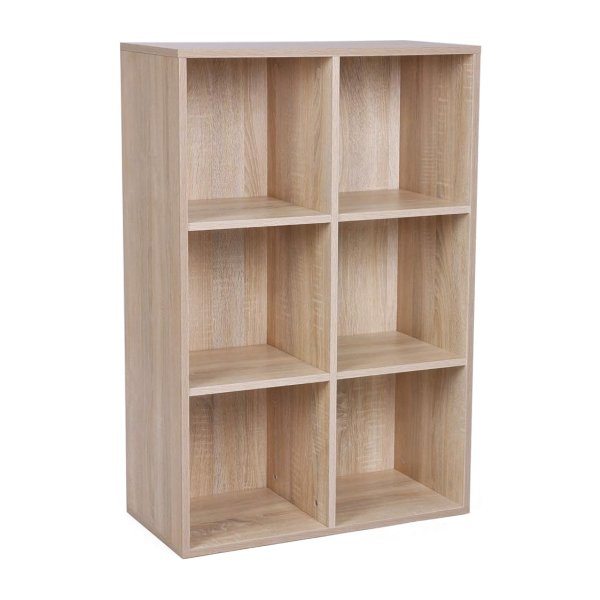 6-POCKET BOEKCAST WOODEN SPLOK CUBE RACK opslagrek 65,5 x 97,5 x 30 cm eiken look