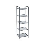 Metalen badkamerplank, keukenplank, 5 niveaus, badkamerplank, staande plank, plantenplank, uitbreidbaar, verstelbare planken, industrieel ontwerp, voor badkamer, keuken, zwarte