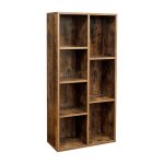 Boekenkast, kubusplank, opslagunit voor kinderen met 7 open compartimenten, voor woonkamer, kantoor, slaapkamer, scheidingswanden, 50 x 24 x 106 cm, Rustiue Brown