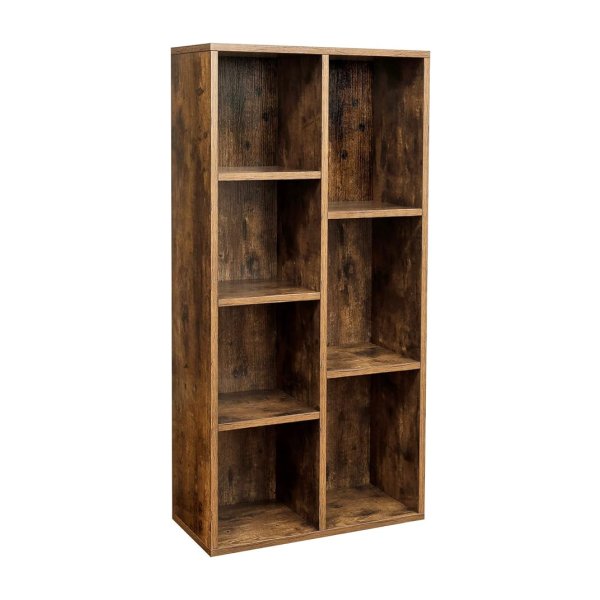 Boekenkast, kubusplank, opslagunit voor kinderen met 7 open compartimenten, voor woonkamer, kantoor, slaapkamer, scheidingswanden, 50 x 24 x 106 cm, Rustiue Brown