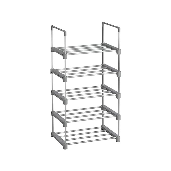 5-laags schoenenrek metalen schoenenrek stapelbare ruimte reddende schoenenrek multifunctionele staande plank voor gang slaapkamer woonkamer grijs
