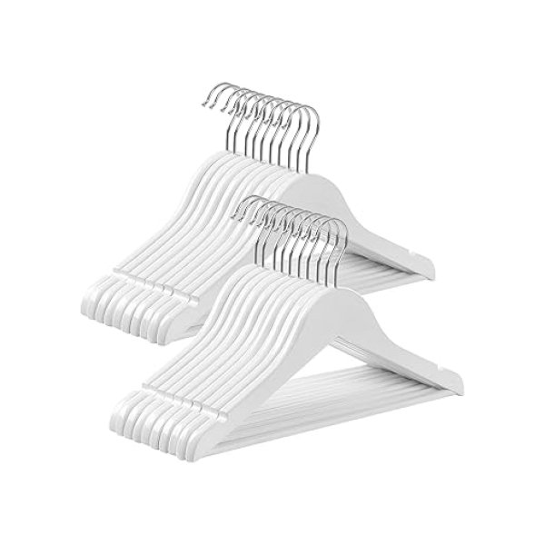 20 stuks kinderkleding gemaakt van massief hout, houten kledinghanger voor kinderen met niet-slip broekbalk en inkepingen, 360 ° roterende haak, 35 x 1,2 x 20 cm, witte CRW06W-20