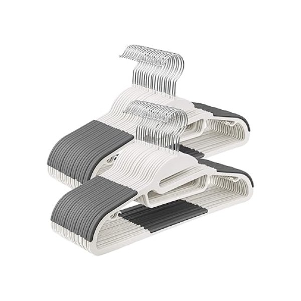 Kledinghangers, pak van 50, plastic kledinghanger, goede laadcapaciteit, S-vormige opening, niet-slip, dikte 0,5 cm, ruimtebesparing, 360 ° roteerbare haak, 41,5 cm lang, wit grijs