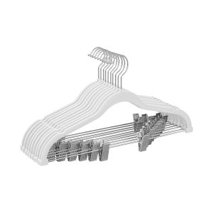 Trouser Hangers, set van 10 fluwelen hangers met verstelbare clips, 42,5 cm lang, niet-slip, ruimtebesparende, voor rokken, jassen, jurken, witte