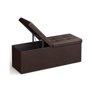 43 inch vouwopslag Ottomaanse bank met flipping deksel, opbergkistvoetsteun met gewatteerde stoel met ijzeren frame -ondersteuning, bruine