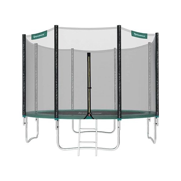 Trampoline Ø 183/244/305/366/427 cm, van Tüv Rheinland GS -certificaat, ronde tuintrampoline met vangnet, met ladder en gevoerde staven, veiligheidsdeksel, veilig, buiten