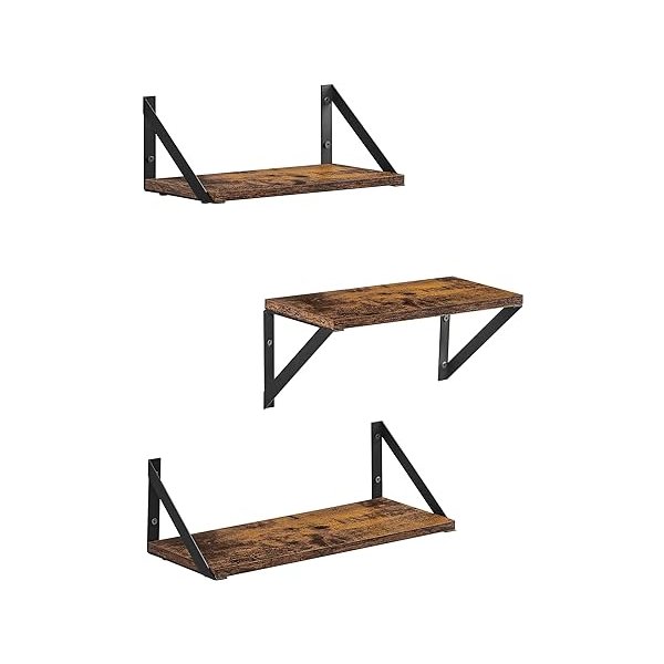 Muurplank set van 3 zwevende plank hoge glans afwerking voor decoratieve items fotolijsten slaapkamer woonkamer keuken badkamer vintage bruin black