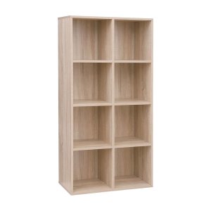 Boekenkast boekenplank met 8 compartimenten vloer staande kantoorplank, vrijstaand voor kantoor, woonkamer, slaapkamer, kinderkamer, eiken