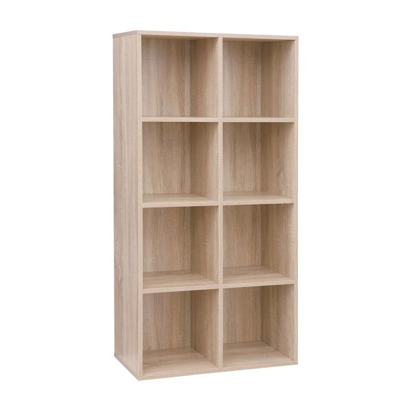 Boekenkast boekenplank met 8 compartimenten vloer staande kantoorplank, vrijstaand voor kantoor, woonkamer, slaapkamer, kinderkamer, eiken