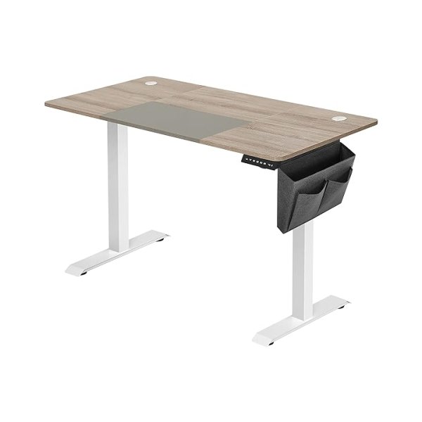 Elektrisch bureau, zitstandaard, verstelbaar bureau, stepless verstelbare, geheugenfunctie met 4 hoogten, impactbescherming, 140 x 60 x (72-120) cm, White-Grey,BU