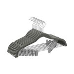 Trouser Hangers, set van 10 fluwelen hangers met verstelbare clips, 42,5 cm lang, niet-slip, ruimtebesparende, voor rokken, jassen, jurken, grijze