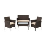 Buitentuinmeubels, meubelset, gevlochten oppervlak in PE, tafel en stoelen, voor terras, tuin, balkon, bruin en taupe