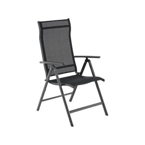 Klapperende tuinstoel, buitenstoel met duurzame aluminiumstructuur, 8-hoek liggende rugleuning, max.Capaciteit 150 kg, zwarte