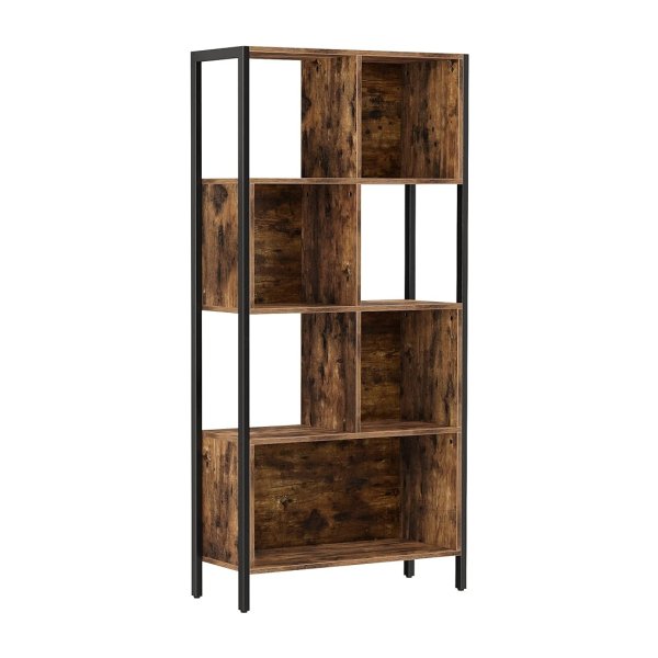 Bookshelf, boekenkast, kubusopslagrek, kamerverdeler met stalen frame, kinderkamer, keuken, woonkamer, thuiskantoor, industriële stijl, rustiek bruin en zwart
