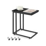 Salontafel, salontafel, salontafel, stalen frame en wielen, gemakkelijke montage, modern, voor woonkamer, slaapkamer, balkon, ebony zwart