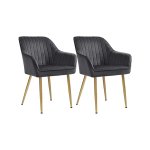 Set van 2 Eetstoelen – Grijs Fluweel met Gouden Metaal – Ergonomisch, Stabiel, met Armleuningen – Modern Design voor Eetkamer, Woonkamer, Slaapkamer