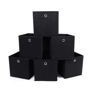 Opbergdozen, set van 6, vouwstofboxen, niet-geweven, kubussen, opbergmanden, organisator voor speelgoed, kleding, gevlekte, zwarte .6-stuk
