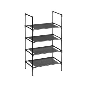 Schoenenrek, 4 niveaus, schoenenrek, schoenenhouder, smalle 28 x 45 x 80 cm, metalen frame, niet-geweven stofplanken voor gang, slaapkamer, zwarte