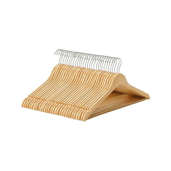 30 stuks houten kledinghangers met groeven op schouders, niet-slip broekbalk en 360 ° roterende haak voor bovenkleding en jassen, natuurlijke