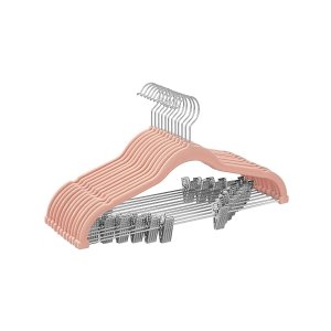 Broekhangers, fluweel, met brug en clips, pak hanger, dun, antislip, ruimtebesparend, 360 ° draaibare haak, voor kostuums, overhemden, jassen, mantels, 42,5 cm, lichtroze