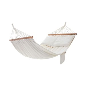 Dubbele hangmat met 2 kussens, schommelbed geschikt voor 2 persoon, 70% katoen, 210 x 150 cm, laadvermogen 300 kg, beige