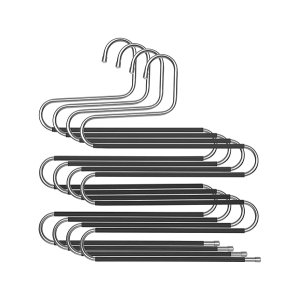 Broekhangers van broeken ruimtebesparend, set van 4, meerdere metalen hangers, voor elk 5 broek, s-vorm, niet-slip garderobe, voor broeken, jeans, sjaals, handdoeken, stropdassen, zwarte