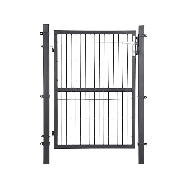Gegalvaniseerde stalen tuinpoort, tuindeur, hekpoort, tuinpoort, met slot, handvat en sleutel, 106 x 125 cm (l x h), grijze
