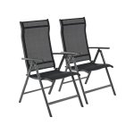 Tuinstoelen, set van 2 vouwstoelen, buitenstoelen met een robuust aluminium frame, rugleuning verstelbaar in 8 posities, maximale belasting 120 kg, zwarte