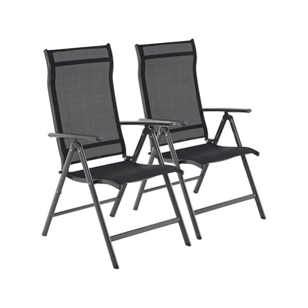 Tuinstoelen, set van 2 vouwstoelen, buitenstoelen met een robuust aluminium frame, rugleuning verstelbaar in 8 posities, maximale belasting 120 kg, zwarte