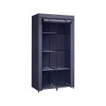 Garderobe, kaprek met 1 kledingrail, 6 planken, niet-geweven stof, metalen frame, 45 x 88 x 168 cm, voor slaapkamer, gang, donkerblauwe