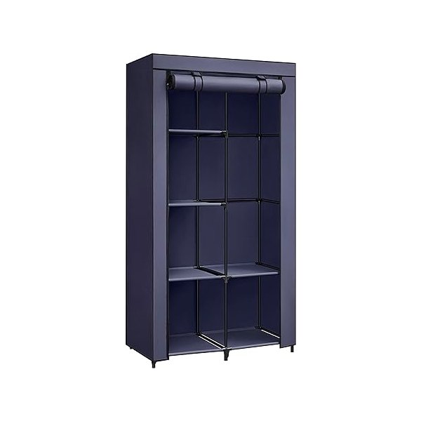 Garderobe, kaprek met 1 kledingrail, 6 planken, niet-geweven stof, metalen frame, 45 x 88 x 168 cm, voor slaapkamer, gang, donkerblauwe