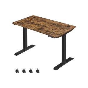 In hoogte verstelbaar bureau elektrisch, 70 x 140 cm tafeloppervlak, dubbele motor, traploos verstelbaar, geheugenfunctie met 4 hoogtes, oprijbeveiliging, vintabruin-zwart