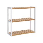 Bamboo Badkamerplank, 3 -laags verstelbare plantenplank, muur gemonteerd of stand, woonkamer, balkon, keuken, natuurlijk en wit