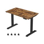 In hoogte verstelbaar bureau elektrisch, 60 x 120 cm tafeloppervlak, dubbele motor, traploos verstelbaar, geheugenfunctie met 4 hoogtes, oprijbescherming, vintage bruin-zwart