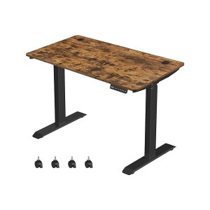 In hoogte verstelbaar bureau elektrisch, 60 x 120 cm tafeloppervlak, dubbele motor, traploos verstelbaar, geheugenfunctie met 4 hoogtes, oprijbescherming, vintage bruin-zwart